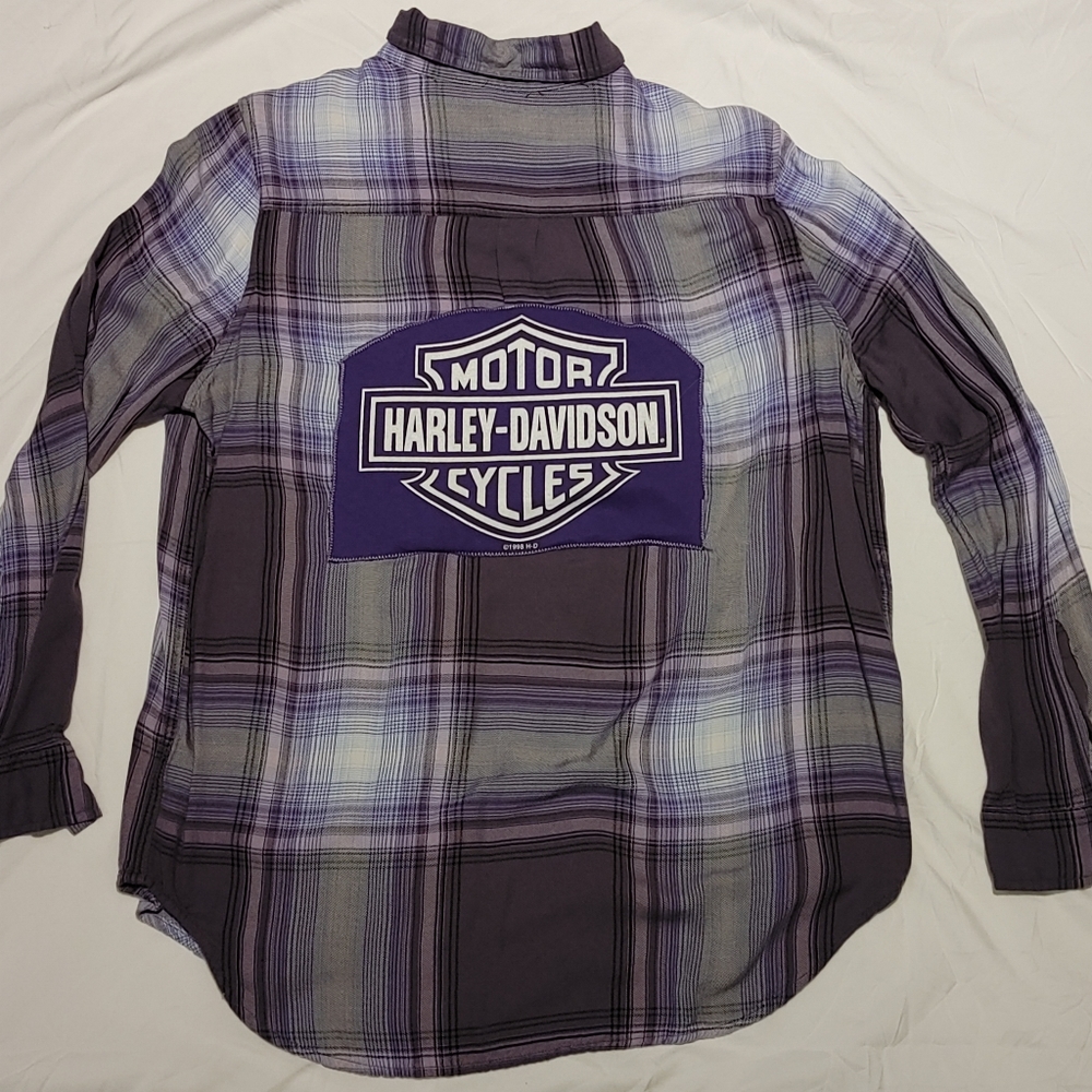 Harley Davidson Upcycled t shirt flannel